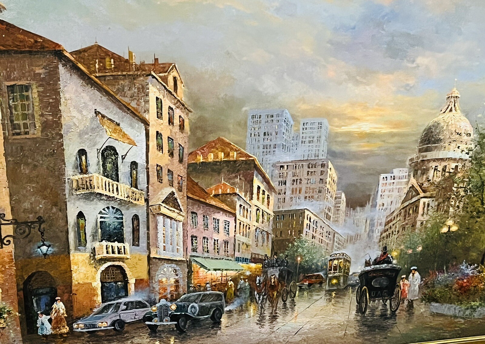 FINE LARGE SWEDISH STREET SCENE SIGNED BY :LIMIAN FINE DETAILS SIZE:69″ X 47″