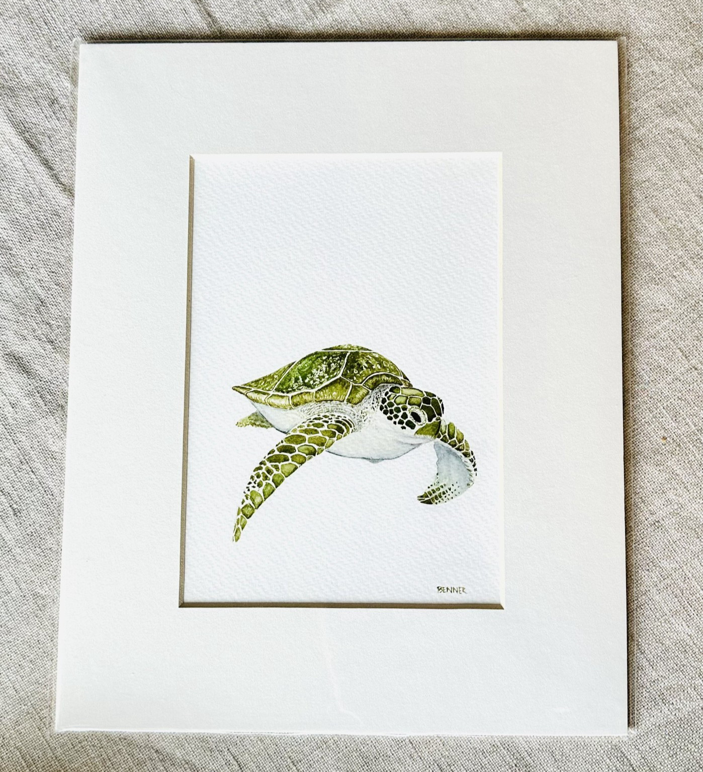 Watercolor Sea Turtle Wall Art Animal Art Print 8×10 Matted Beach Marine Life