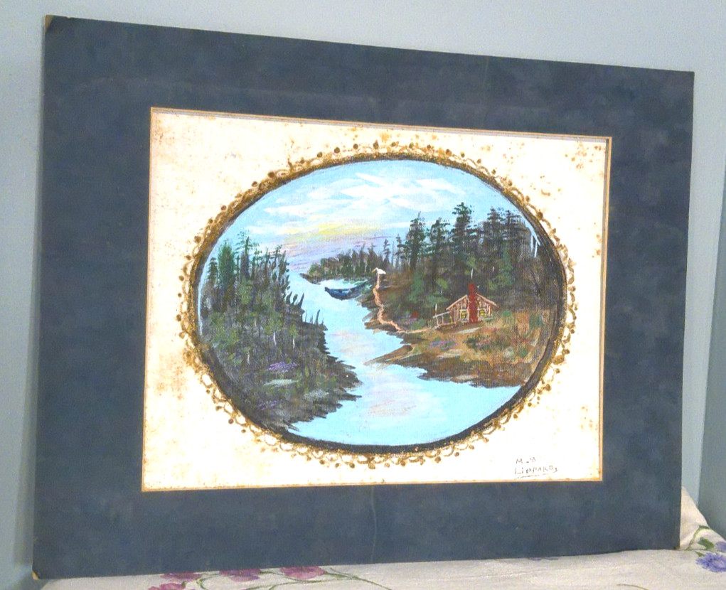 Cabin in the Woods River Landscape HAND PAINTED on Canvas Serene Homestead…