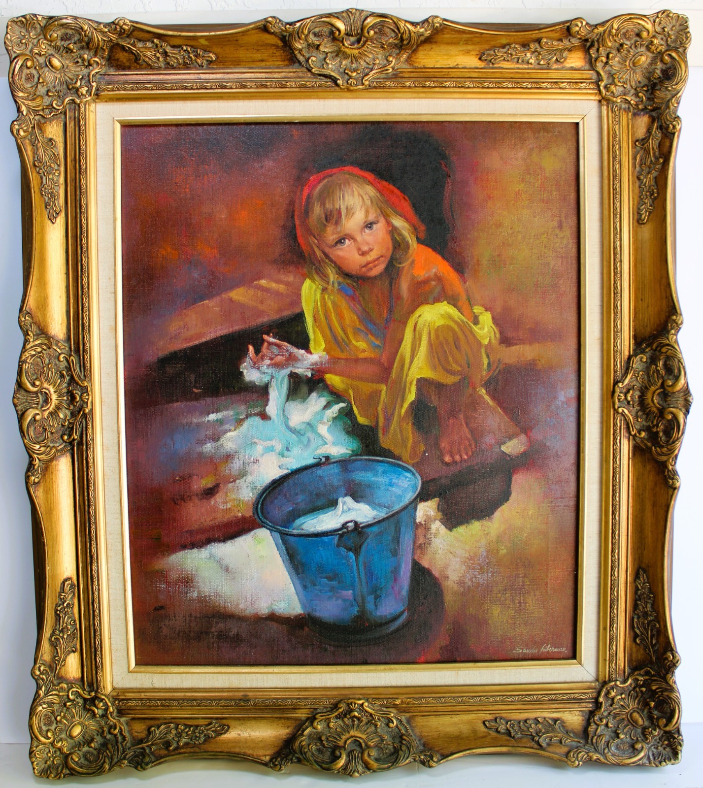 SANDU LIBERMAN 1923-1977 ORIGINAL OIL PAINTING ON CANVAS SIGNED CHILD PLAYING
