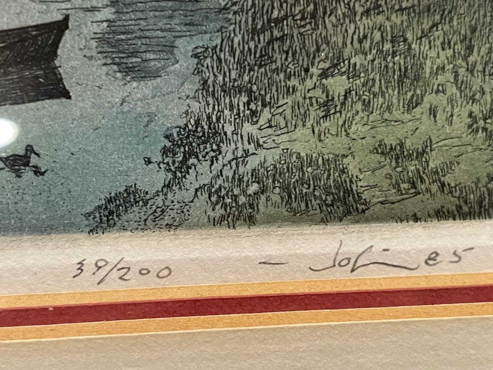 MAURICE JOBIN SIGNED AQUATINT ETCHING QUEBEC CANADA HAND COLORED Vintage