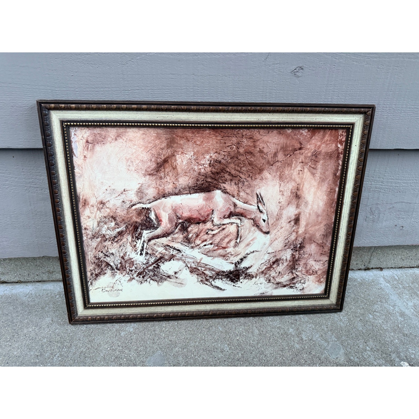 Original Signed David E Garrison Deer Wildlife Conte Crayon Framed Artwork