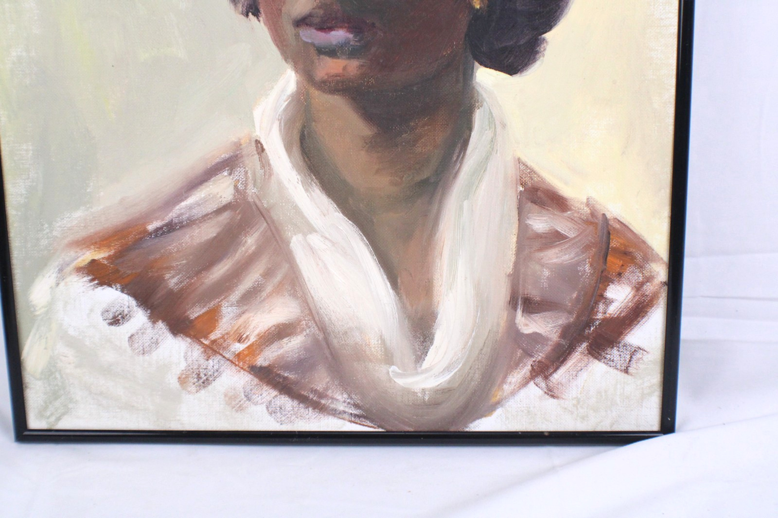 Vintage Portrait Of A Young Black Lady Oil Painting Signed Dedrick