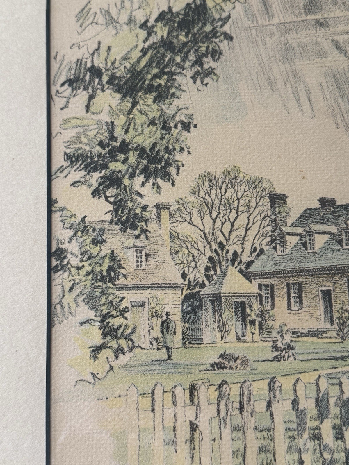 1932 Drawing Birthplace George Washington «Wakefield House» , Virginia. Signed