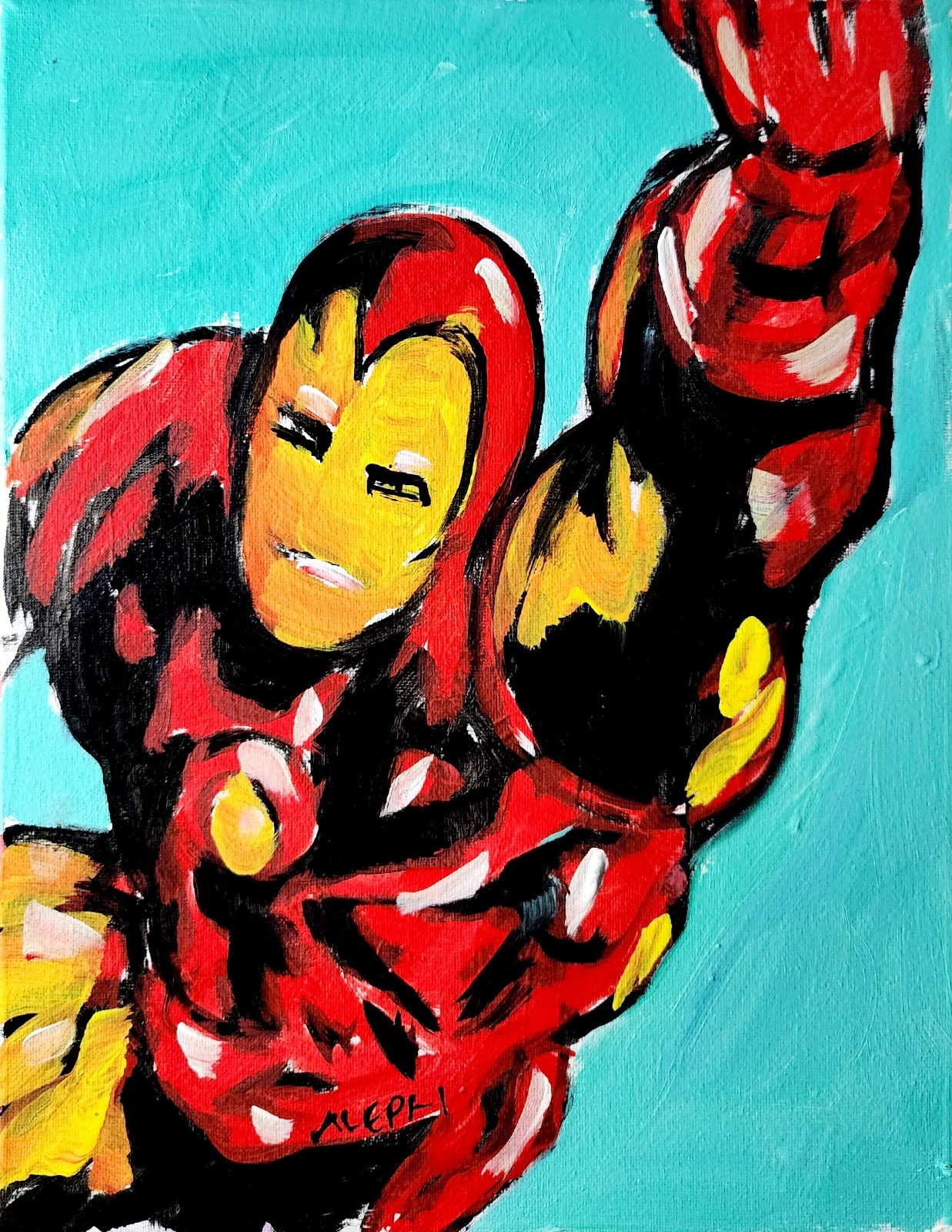 Abstract Expressionism Original Painting Iron Man 14×11 Fine Art Canvas Decor