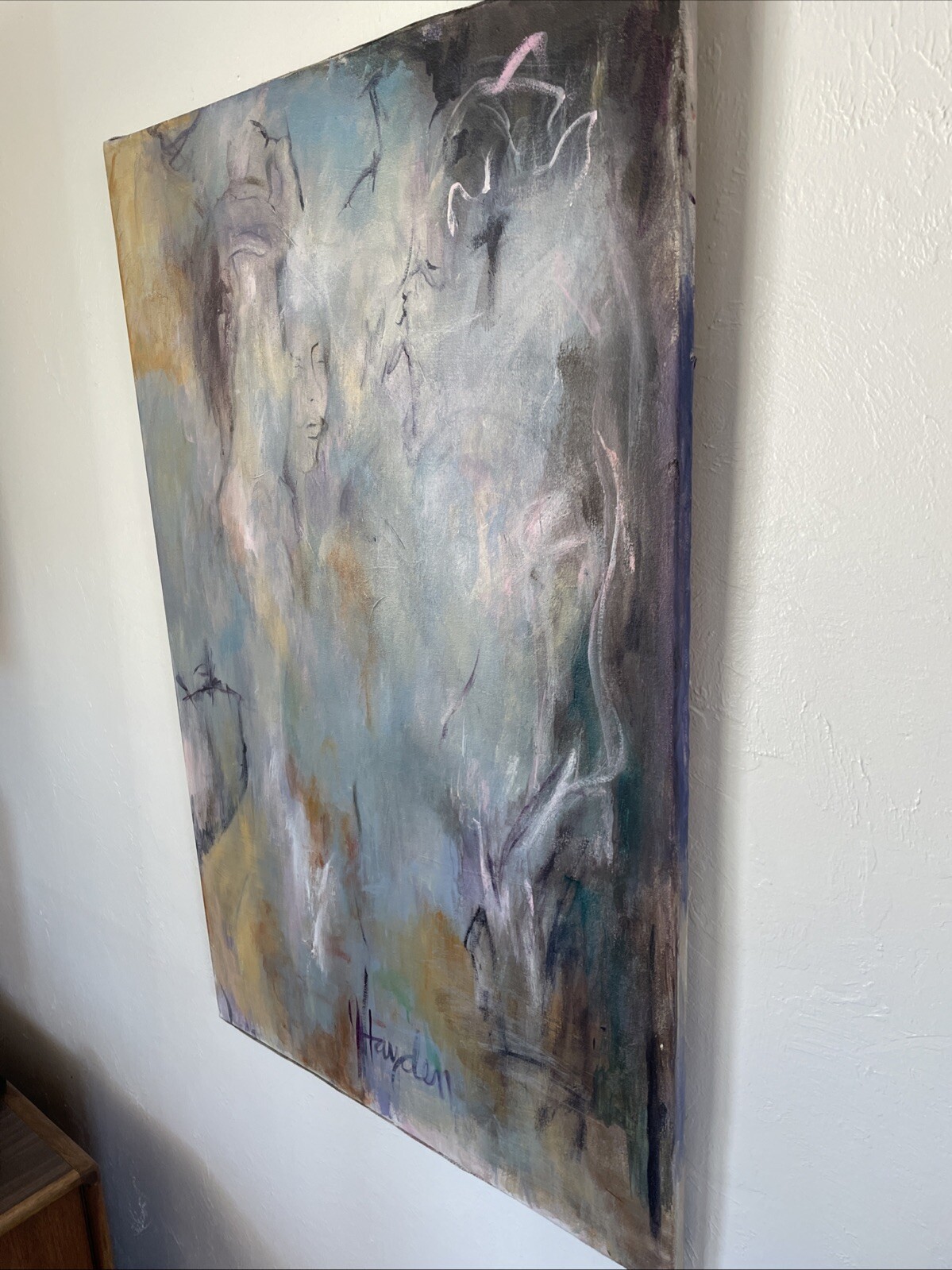 Vintage Figural Female Expressionist Abstract Painting 24×36″ signed Hayden