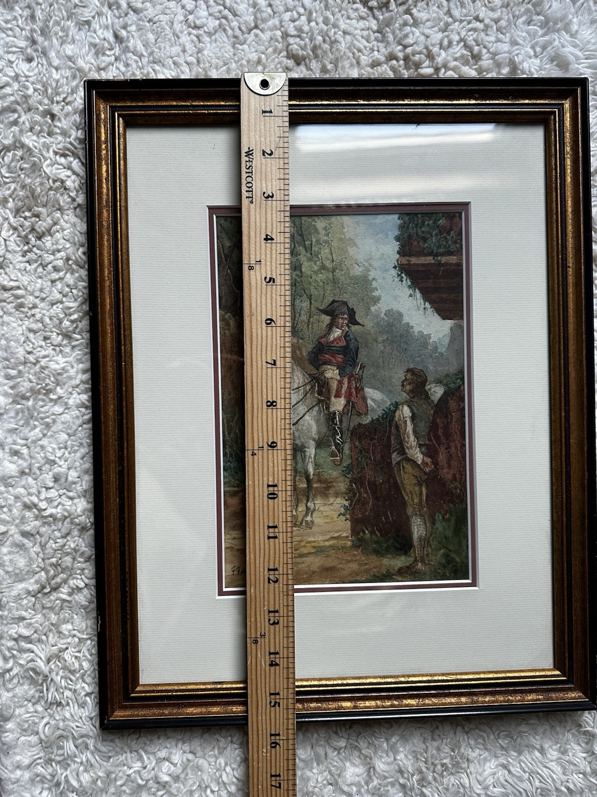 Original Listed Frank Feller 1875 Signed Watercolor Napoleon on White Horse