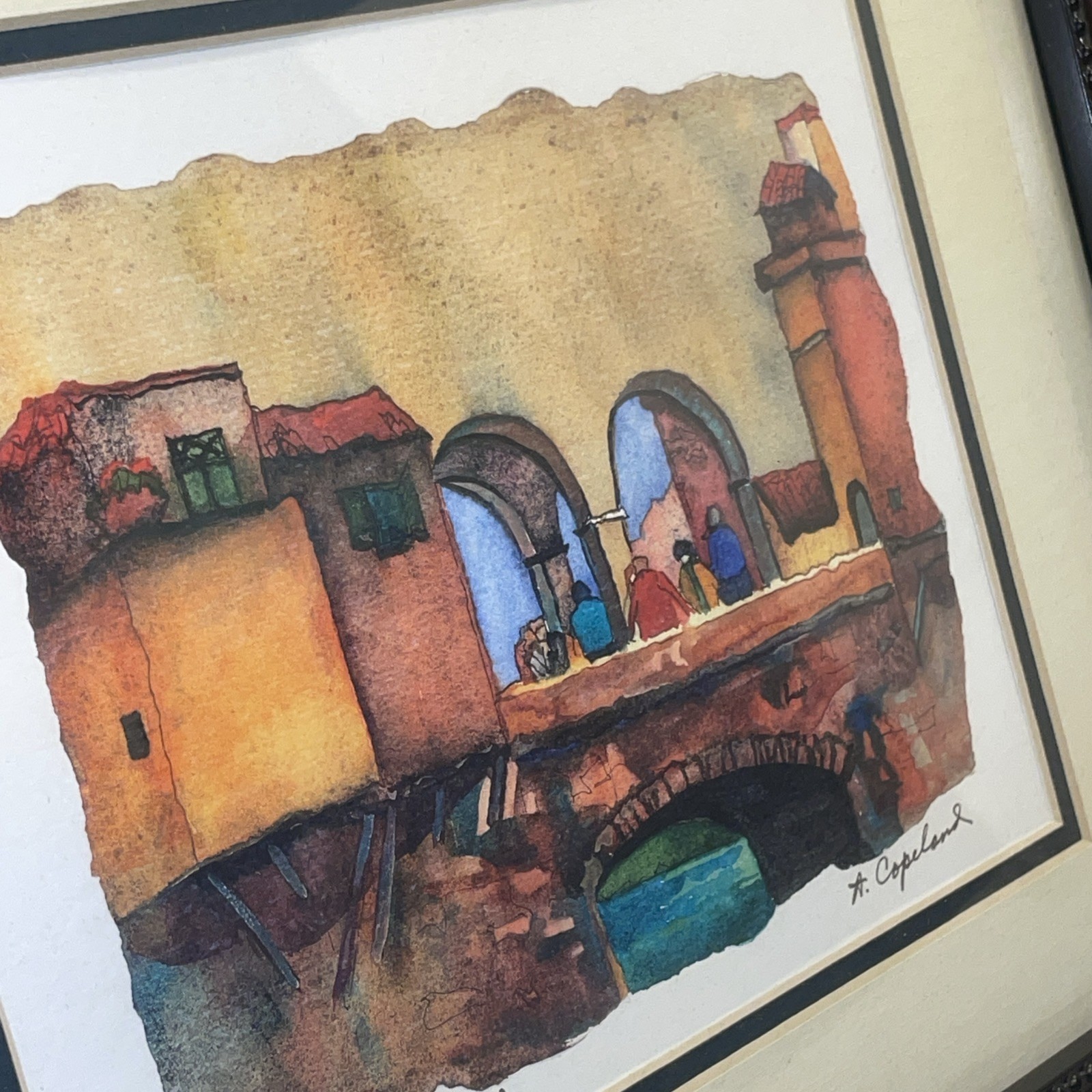 Signed Framed Limited Edition Water Color Painting Pointe Vecchio Bridge, Italy
