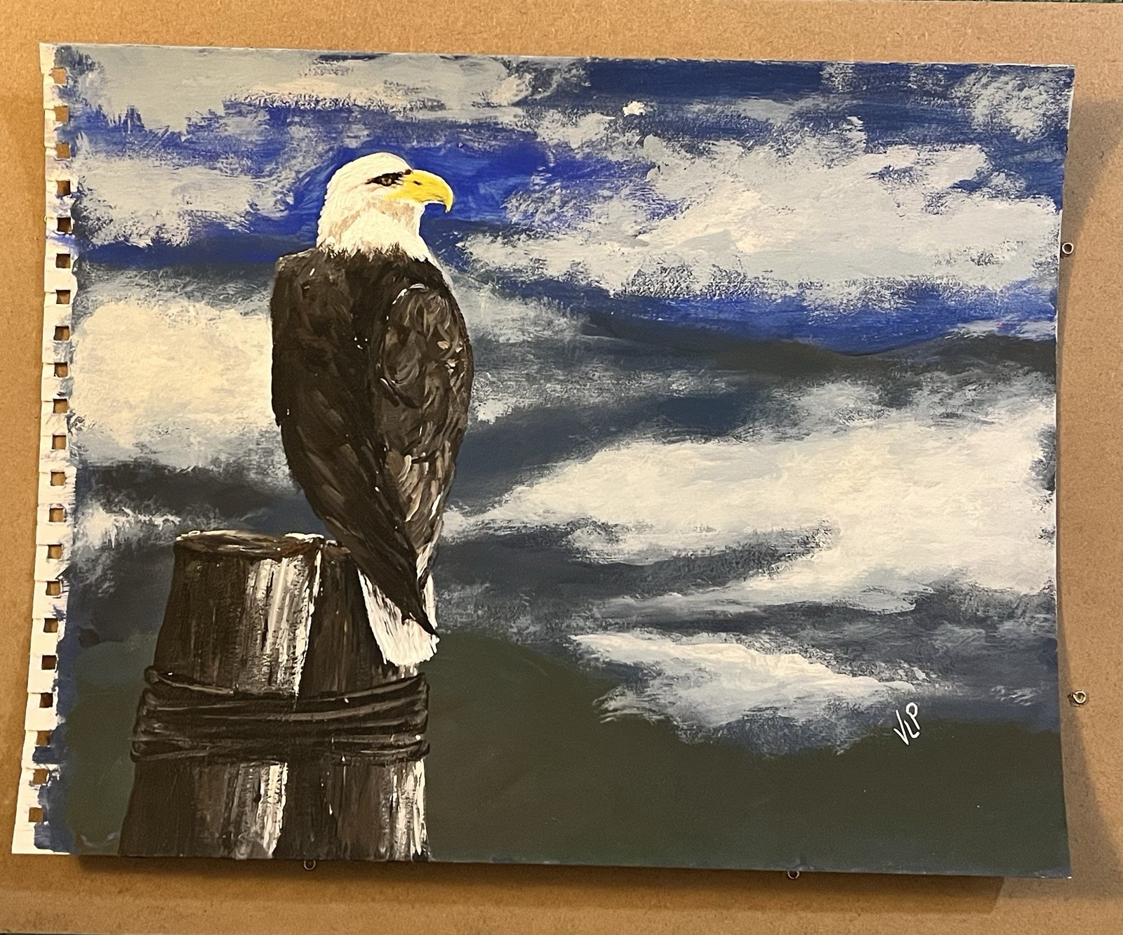 Bald Eagle Mountain Sky View Original Hand Painted Acrylic 11×13” Paper