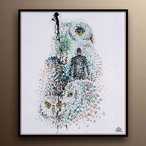 AMAZING !!! Owl Collage extra beautiful composition 50″ oil on canvas, pop art