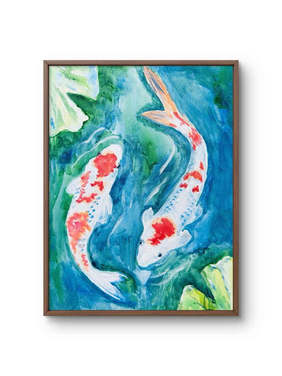 Original Abstract Painting Two Koi Fish Large Canvas Modern Wall Art Decor 11×14