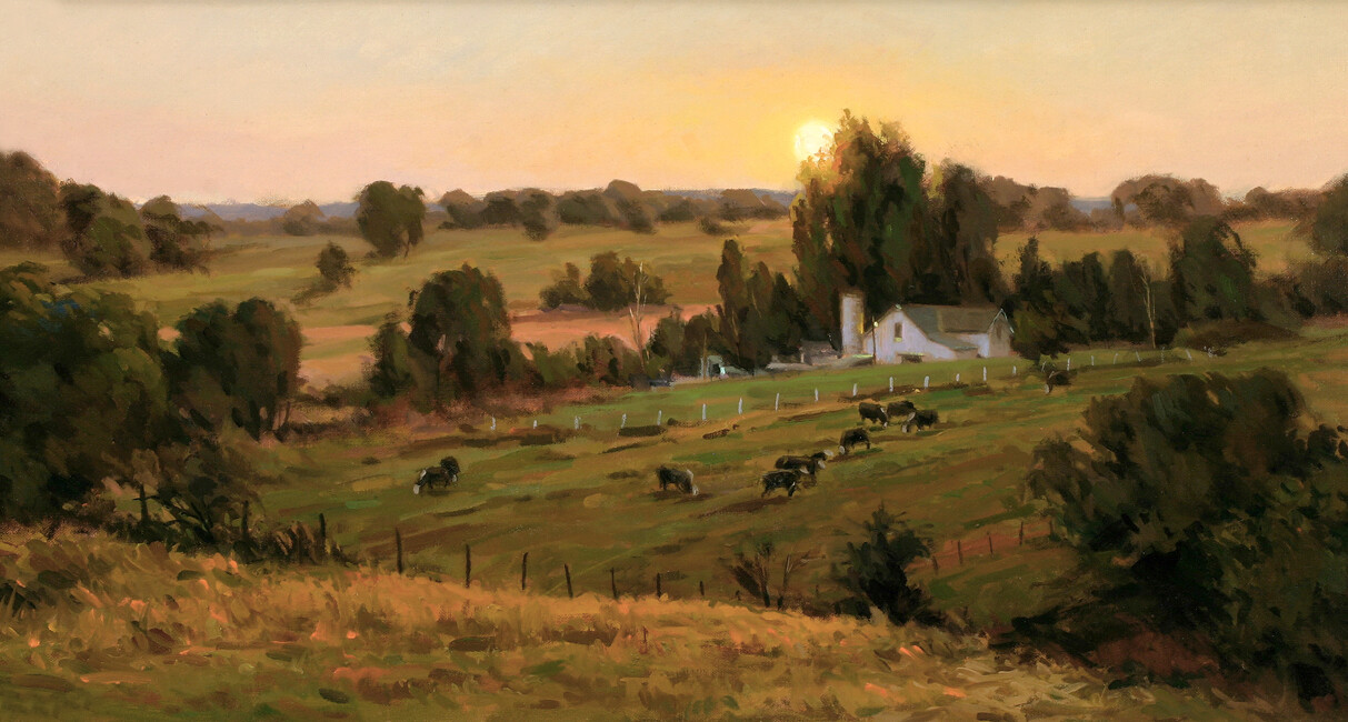 Art Farm cattle in the sunset Oil Painting Giclee Art Printed on canvas