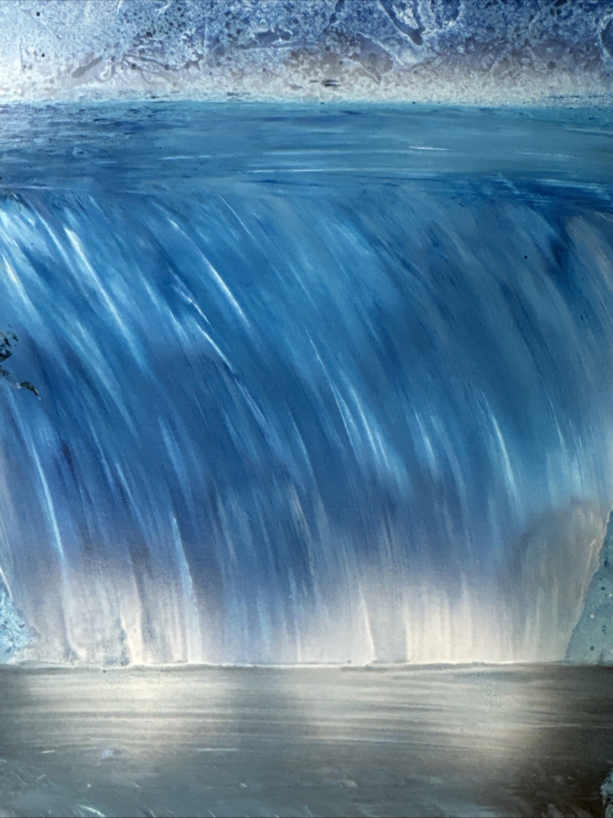 Outer Space Painting A Planet Mountain Waterfalls Landscape Mixed Media
