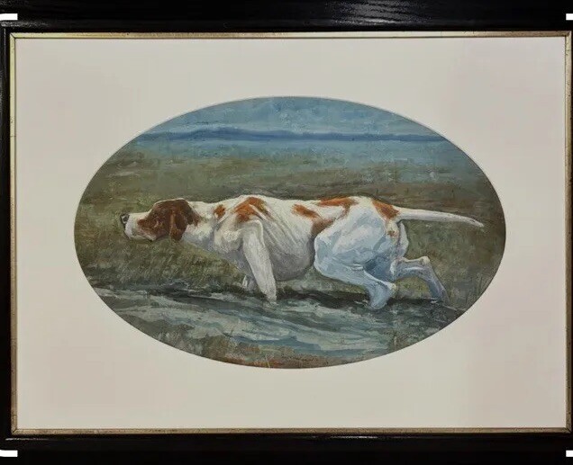 Chester Allen Arthur Lindewurth (1885-1943) Watercolor Painting of Hunting Dog