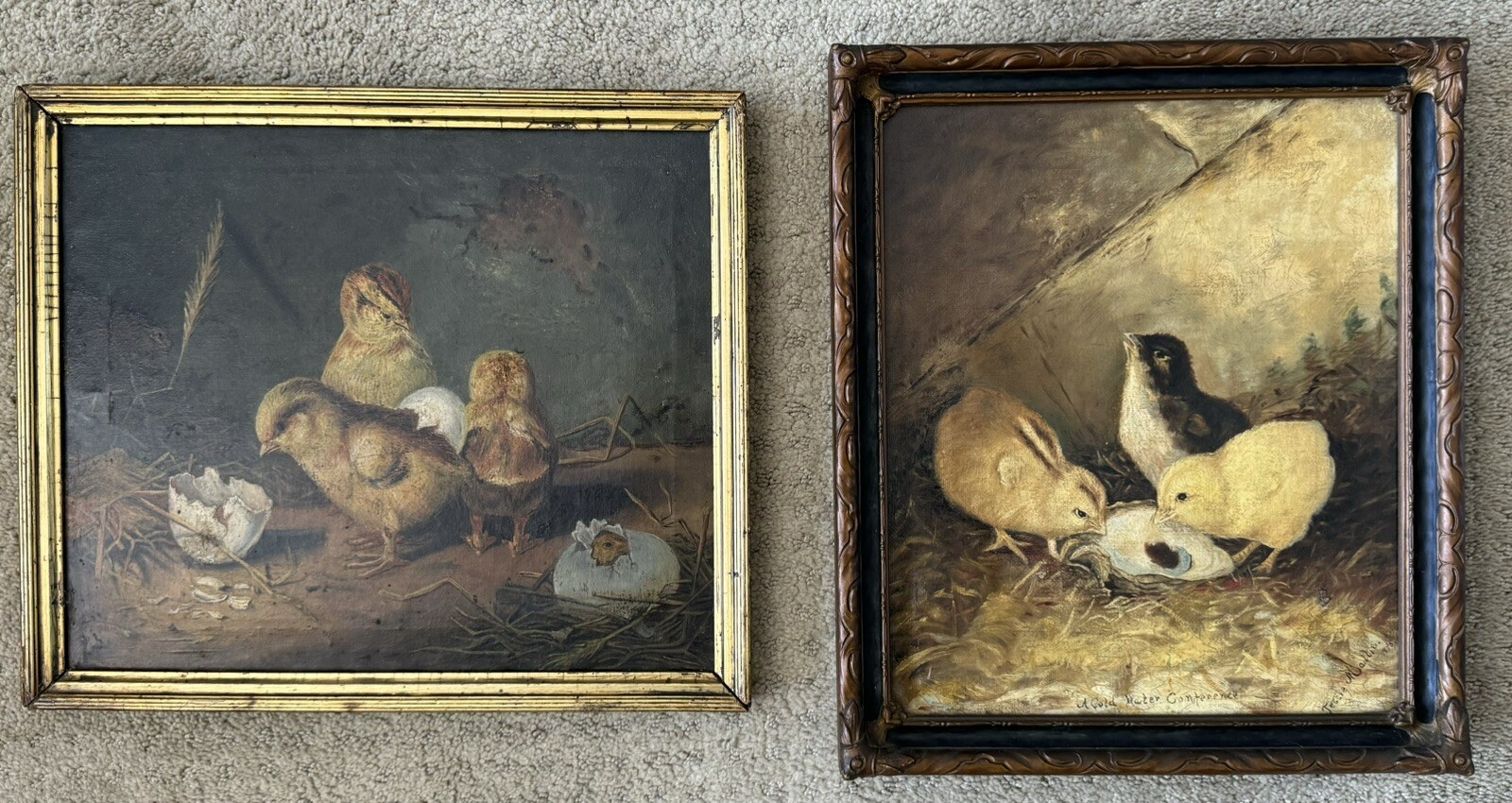 Jessie Mallie 19th C. Original Pair American Artist Paintings Realism Folk Art