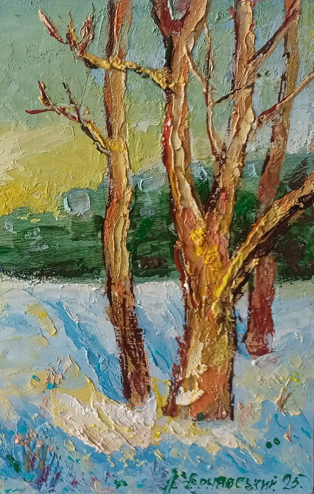 Winter Impasto Painting Original Art Impression Oil Painting 7.8 x 11.8 in