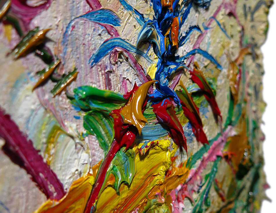 ORIGINAL OIL█PAINTING FLOWERS█ART SIGNED IMPRESSIONISM POP█ABSTRACT NATURE 8×8″