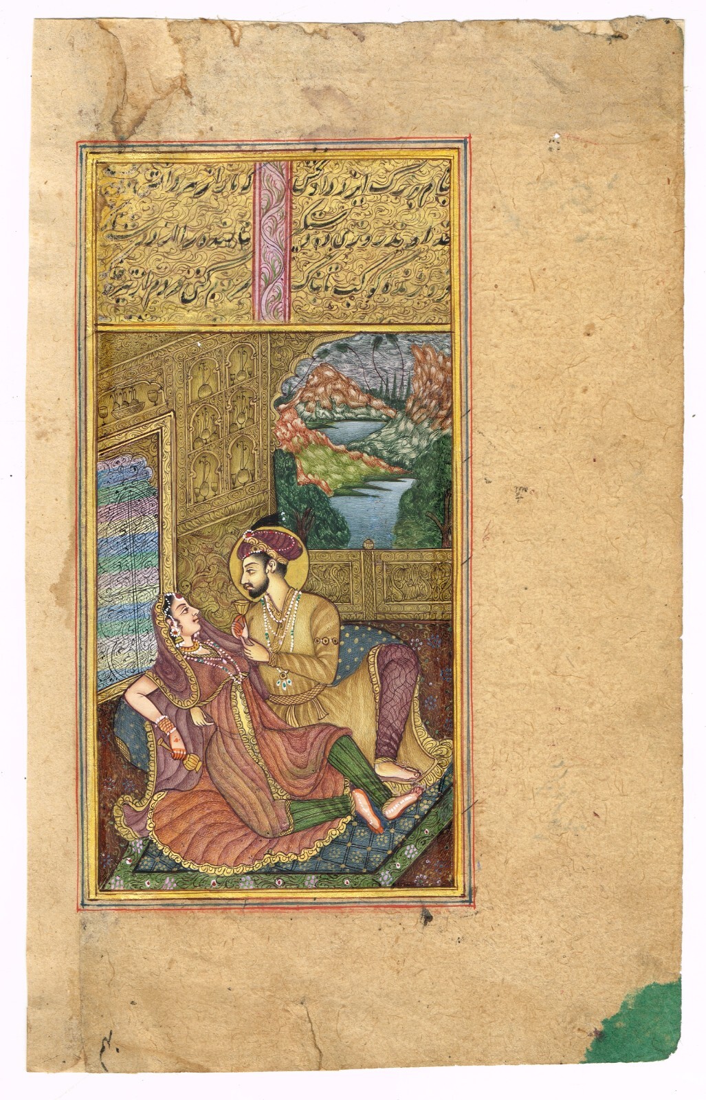 Indian Love Scene Art A Mughal King & Queen in Love Scene On Paper 5×8 Inches