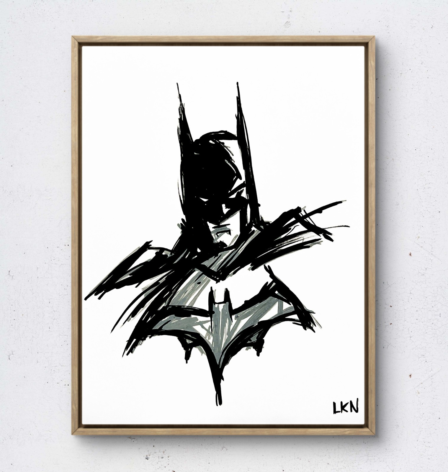 Laeknapes Batman Sketch Art 12×9 Original Abstract Paper Decor Painting Artwork