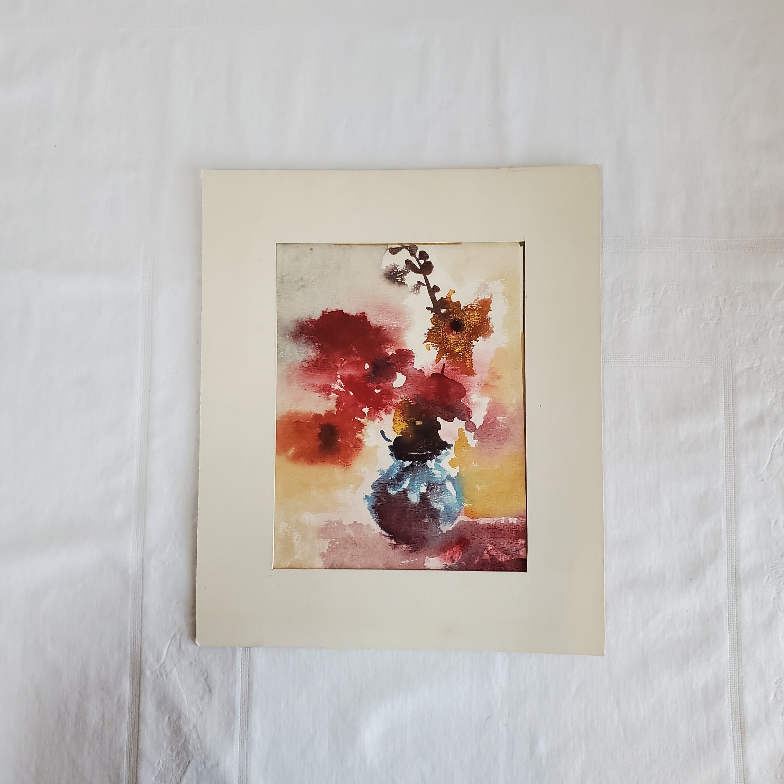 Vintage Watercolor Flowers Painting Gorgeous Original One of A Kind OOAK Art MCM