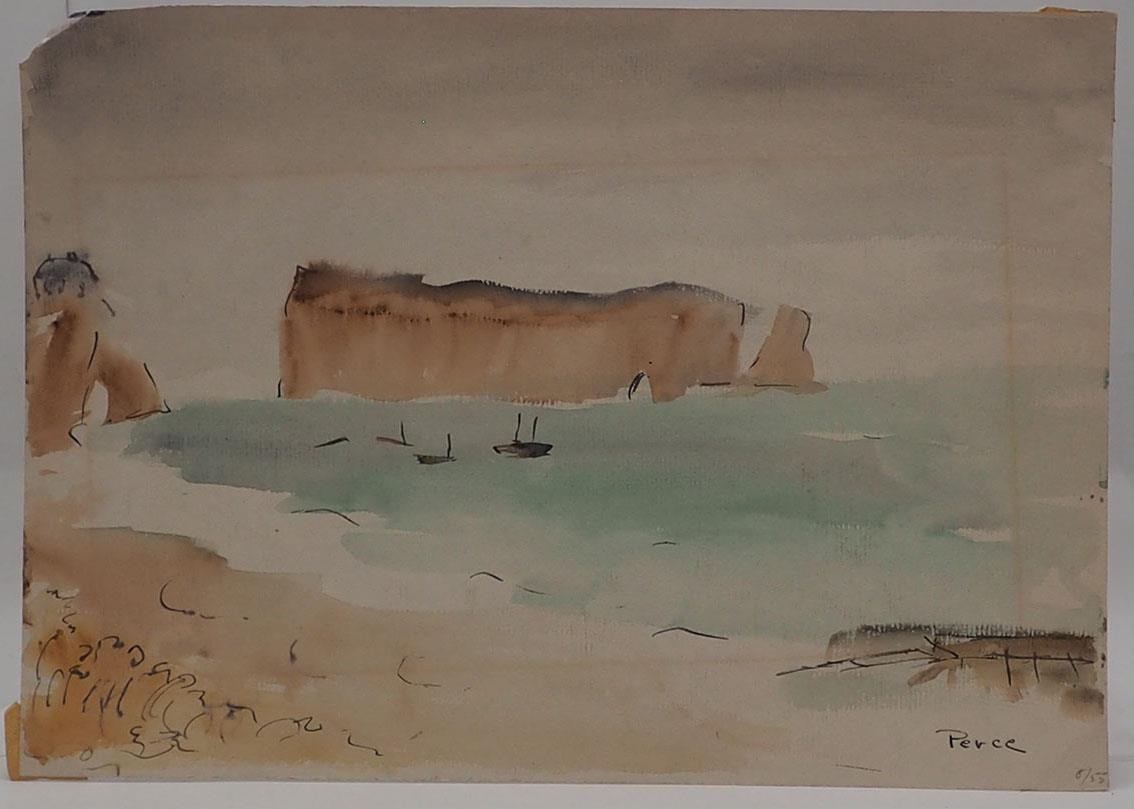 Watercolor Painting Ink Drawing on Paper circa 1955
