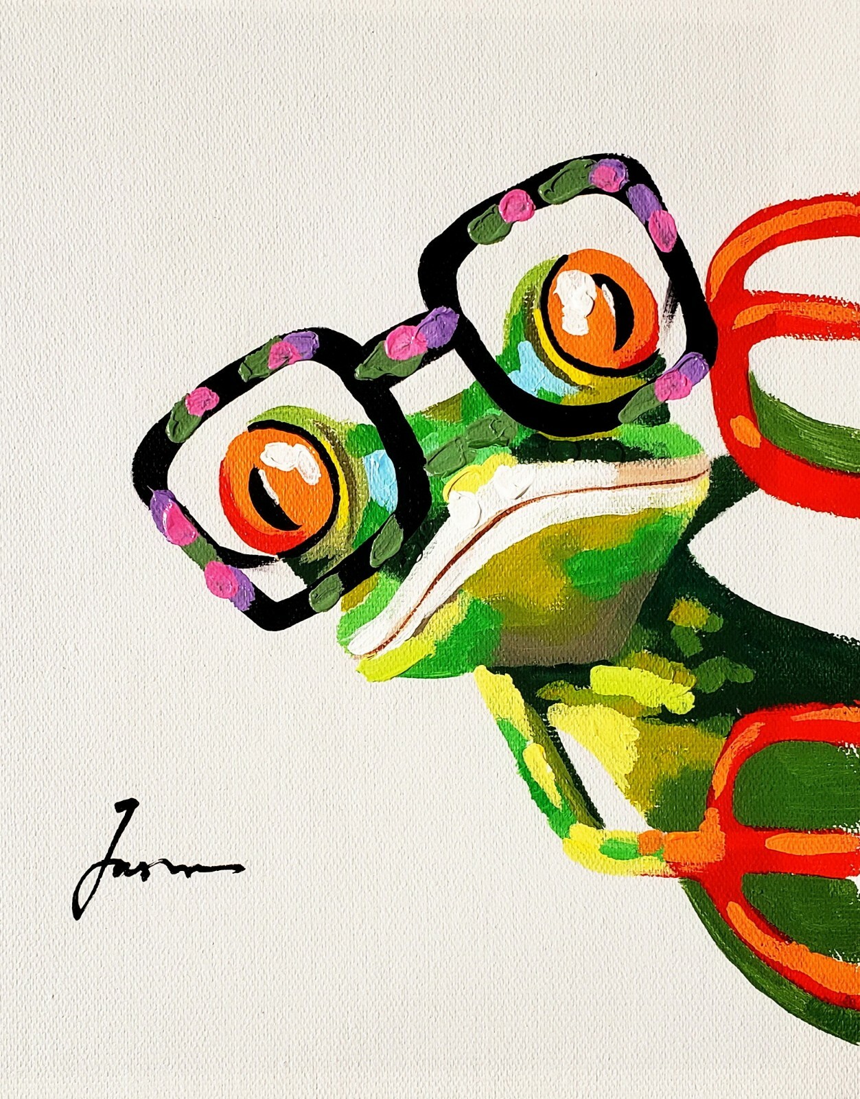 Happy Frog – #2 , 8×10 Hand painted on Giclee Canvas, Canvas-only
