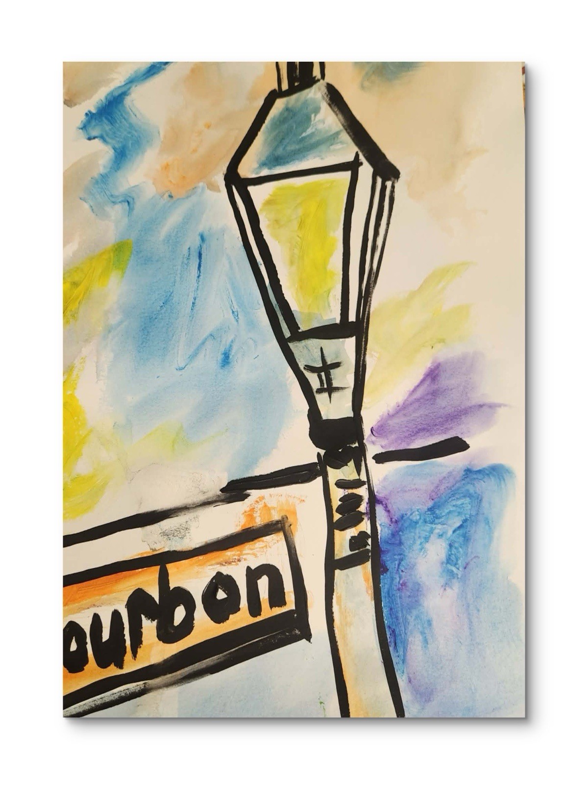 Abstract Bourbon Street Light Unique Bold Art Acrylic Mixed Media Paper 12X16