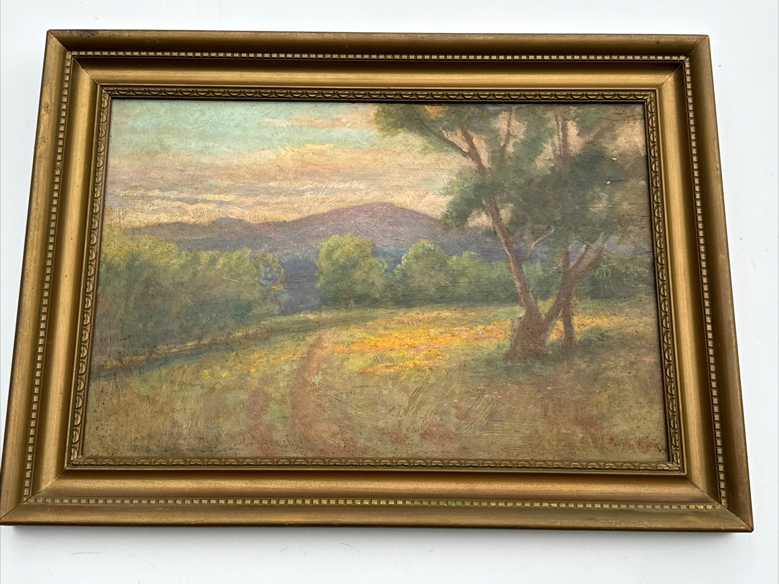 AMMI FARNHAM PAINTING ANTIQUE EARLY CALIFORNIA WOMAN ARTIST LANDSCAPE POPPIES