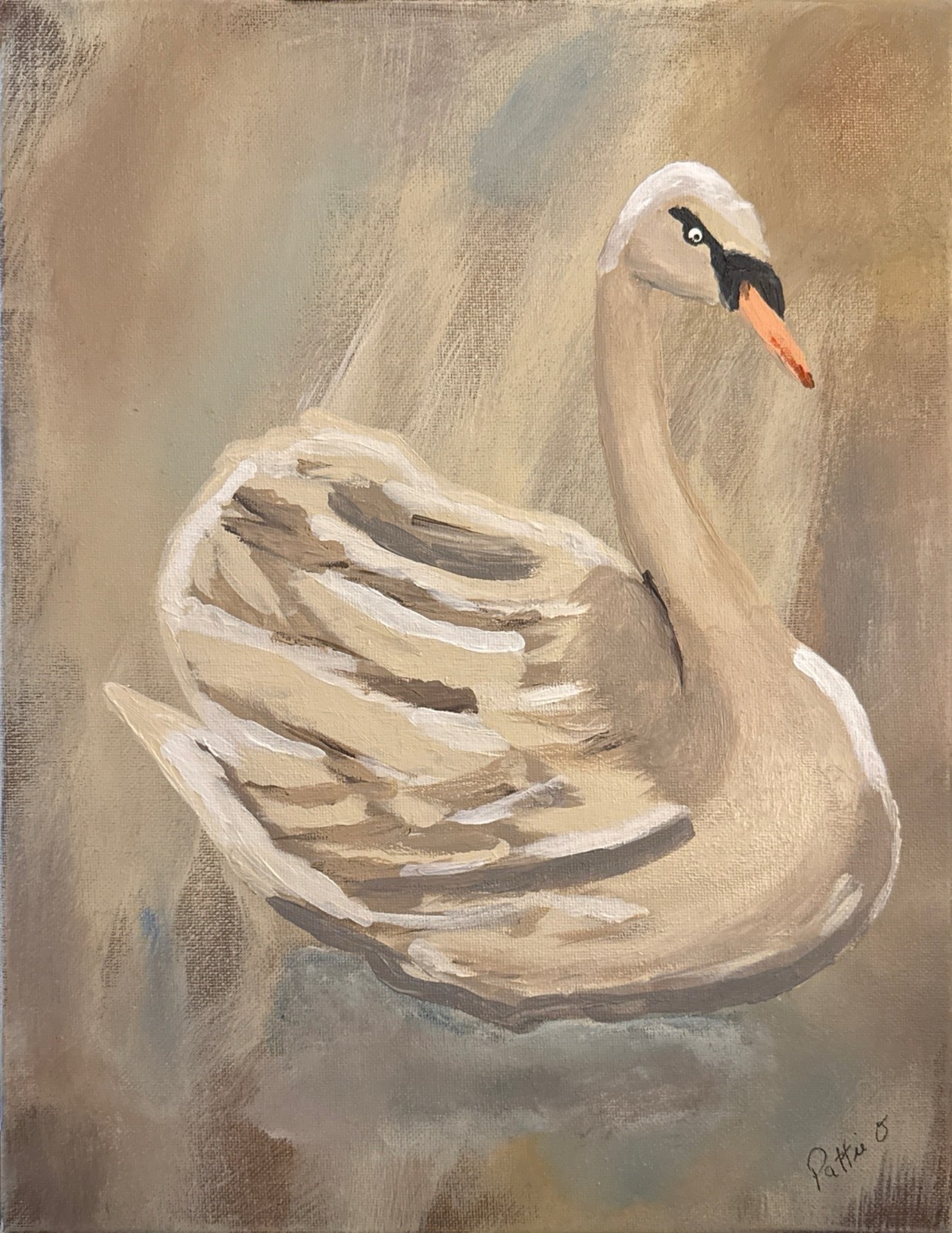 Swan Painting Cottagecore-Inspired Fine Art 14×11 Canvas Signed Home Wall Decor