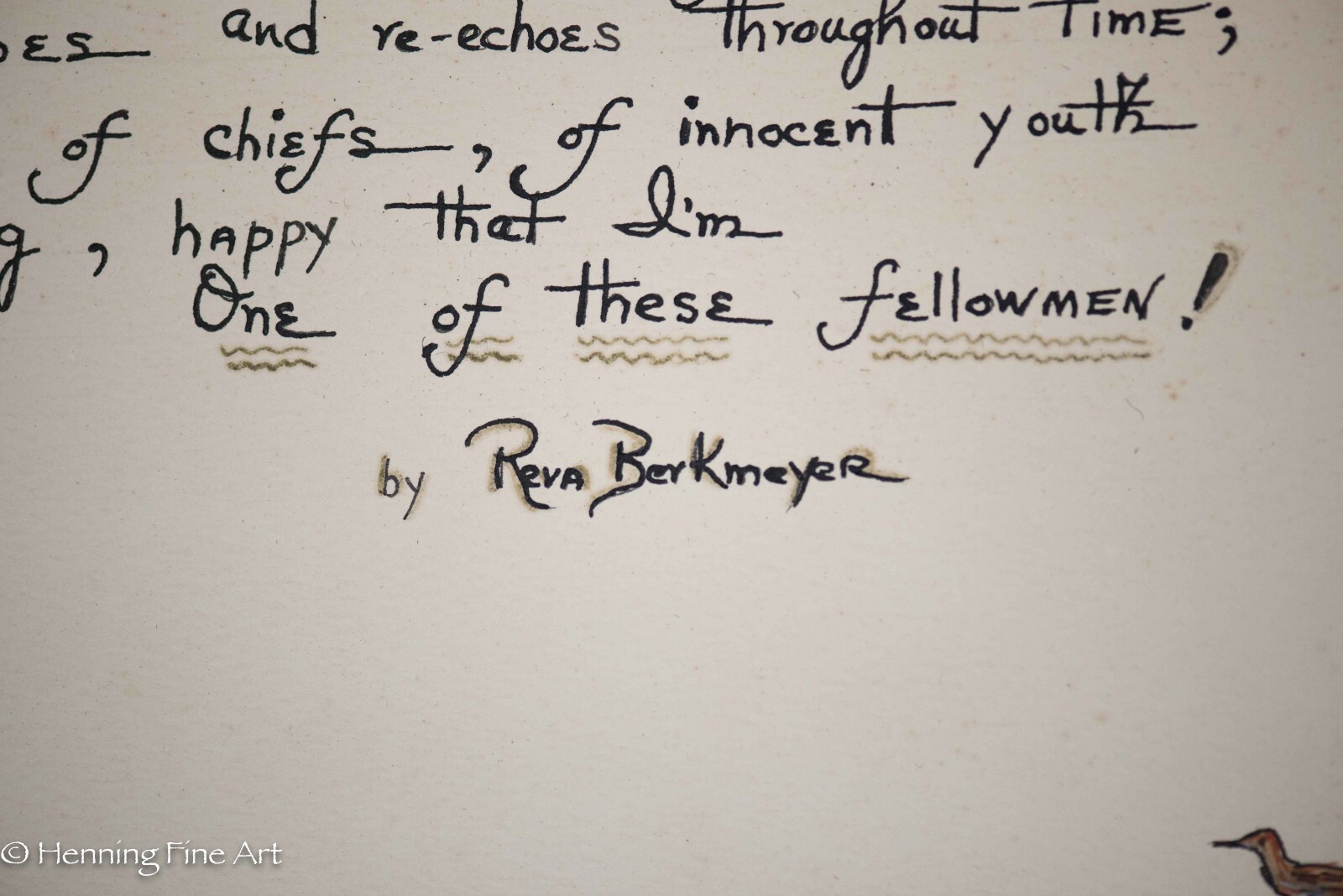 Fine Seneca Native American Hand Written Poem and Watercolor by Reva Berkmeyer