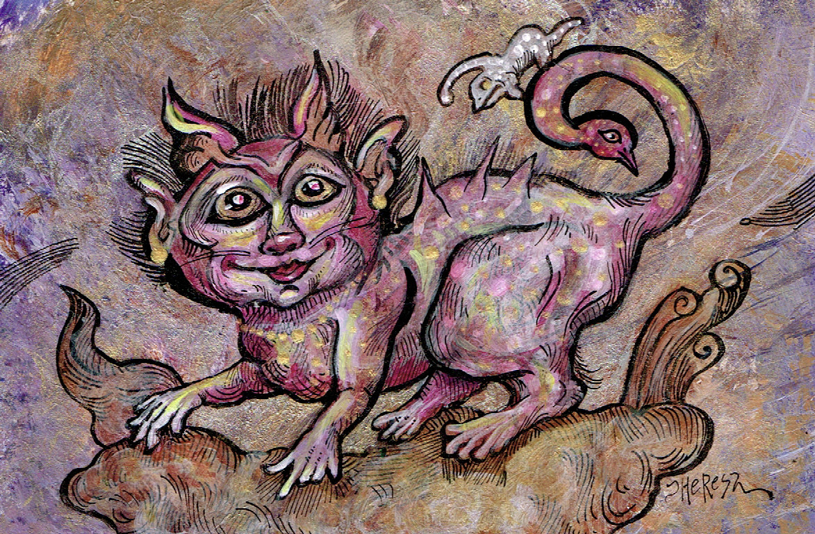 NFAC Art Fantasy Creature Friendly Pink Manticore Monster 4″ X 6» TBARTSARTIST