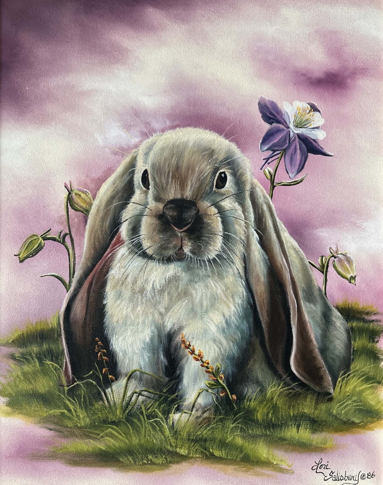 Original Lori Salisbury 1986 Painting Loo-rared Rabbit