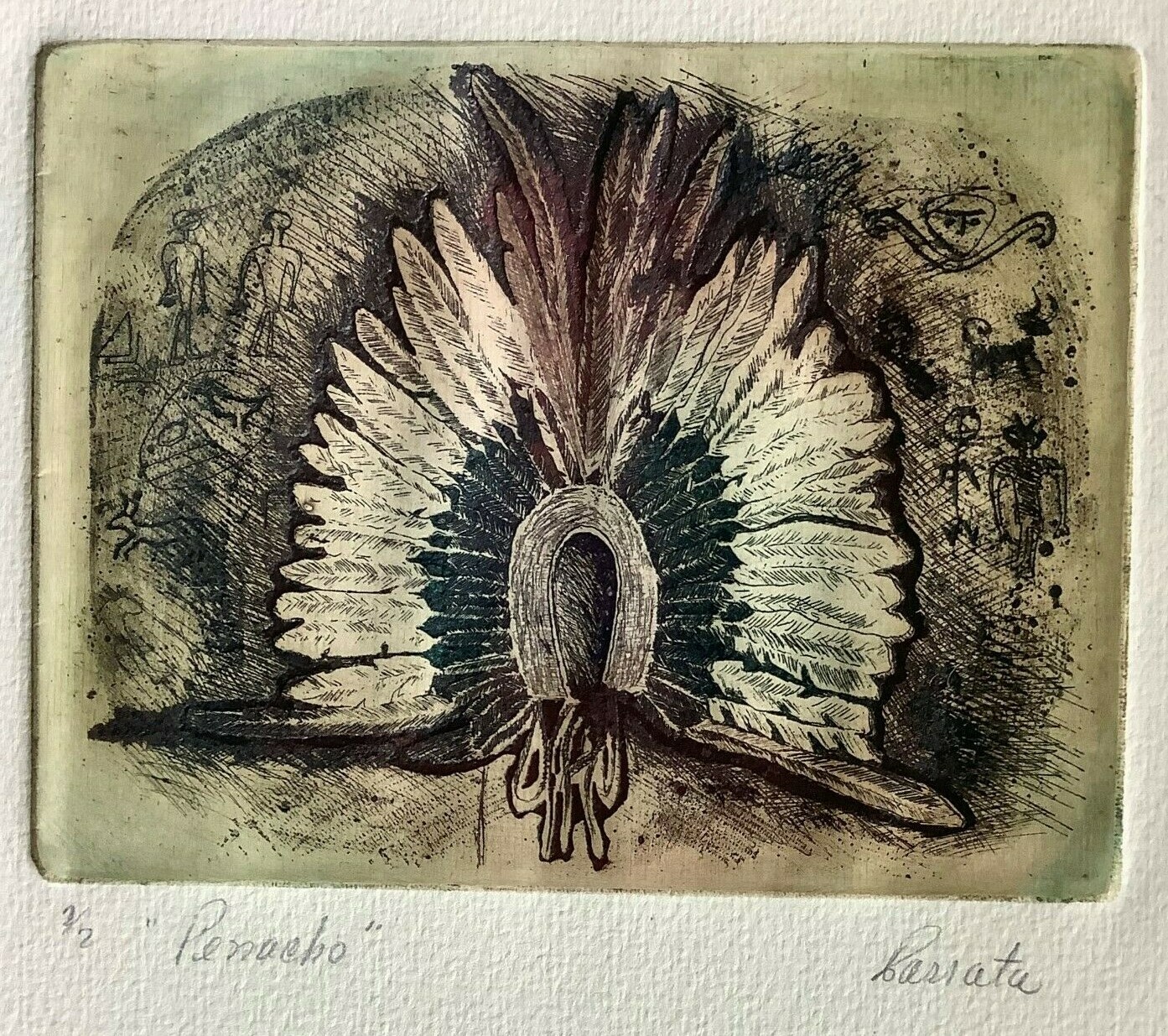 Parrata. Chalcography. Penacho, ca 1975. Original signed. Numbered