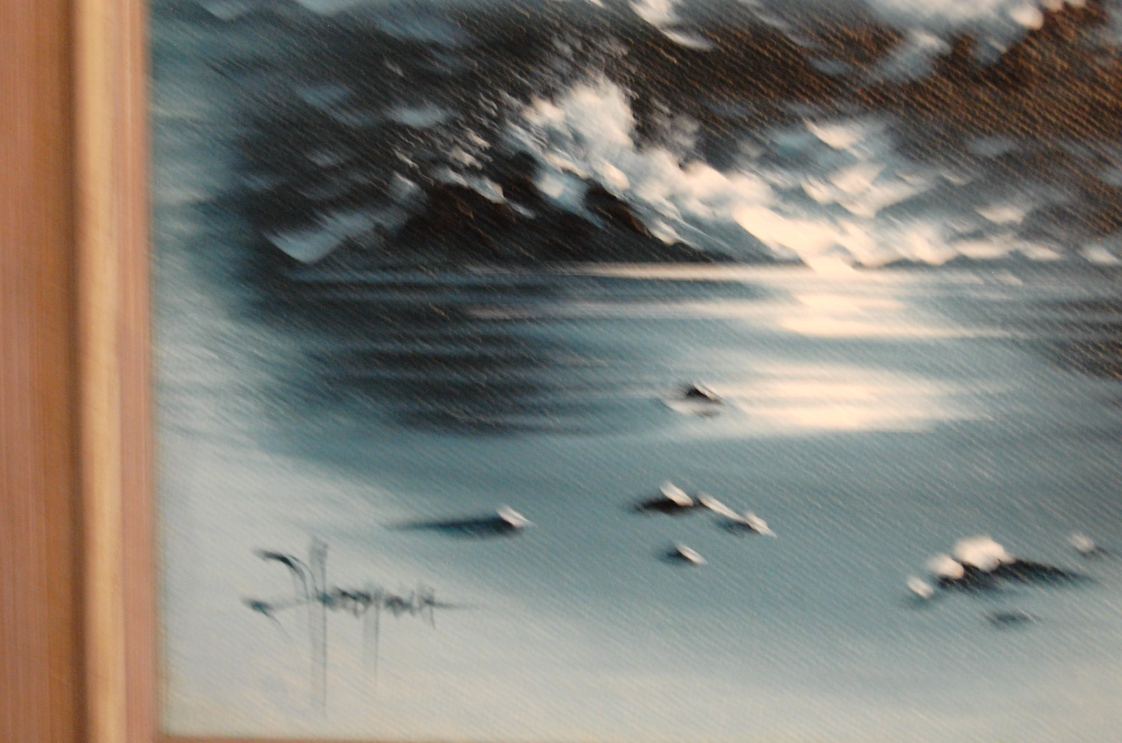 VTG 70’S FRAMED ORIGINAL OIL FOAMY WAVES & SEAGULLS NIGHT SEASCAPE ARTIST HOOPER
