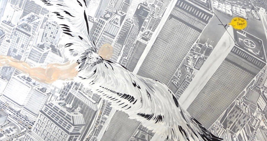 New york painting “JE ME SOUVIENT» 9/11 ORIGINAL 2005 UNIQUE . COA