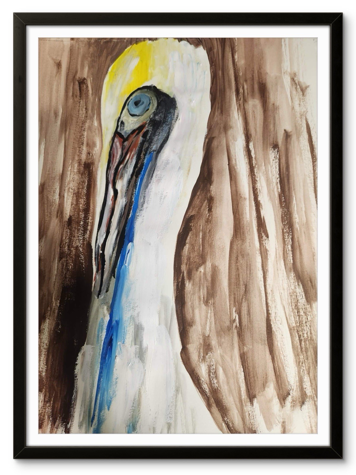 Abstract Pelican Modern Unique Bold Art Acrylic Mixed Media Paper 12X16