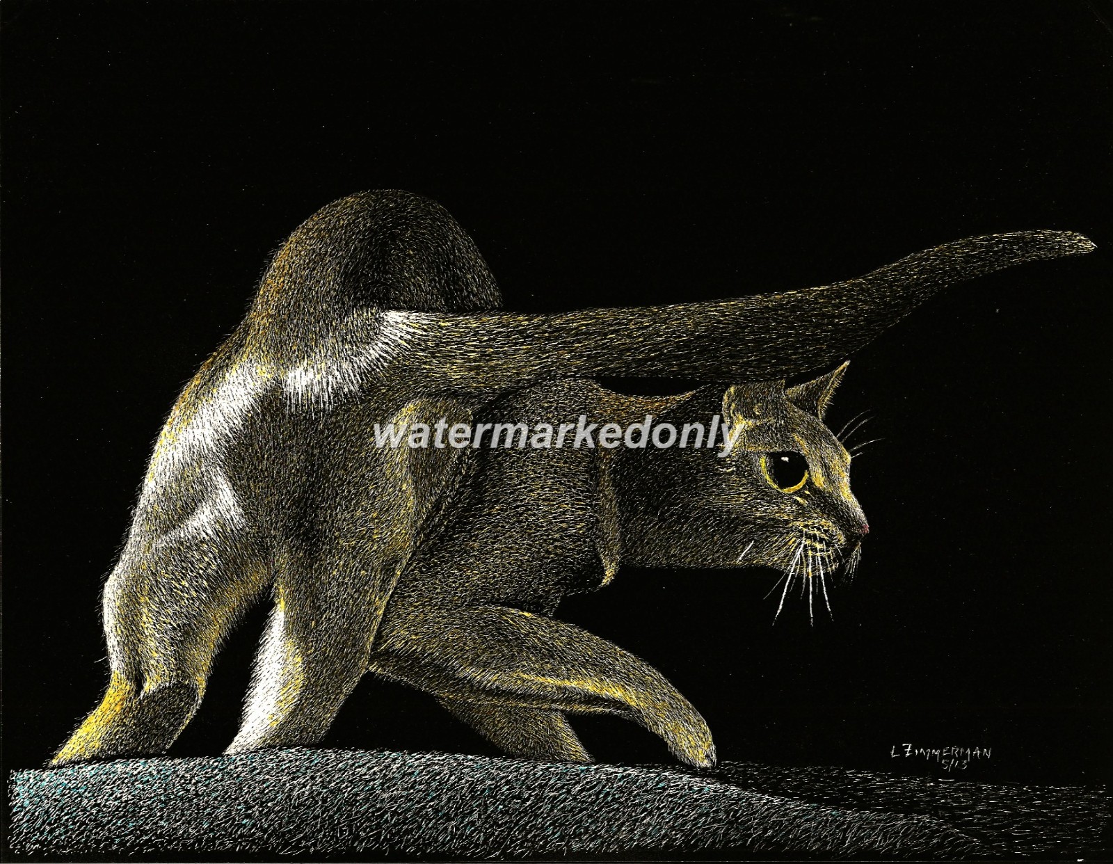 Don’t Even Move…! Cat ready to Strike -Reg Board 8.5″x11″ Scratch Signed