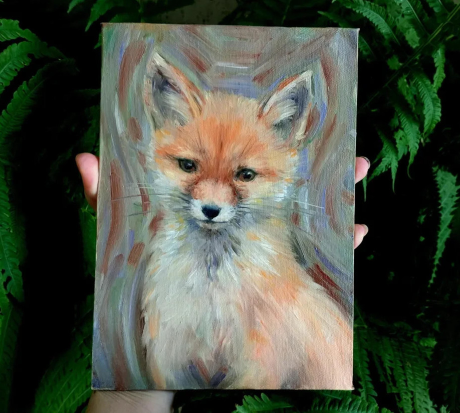Fox Oil Painting on Canvas ORIGINAL 6×8 in Animal Portrait Cute Red Fox Art
