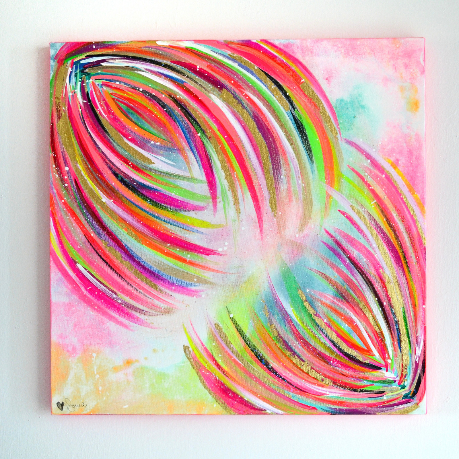 Rainbow Multiverse 20×20 Expressionist Floral Original Abstract Canvas Signed