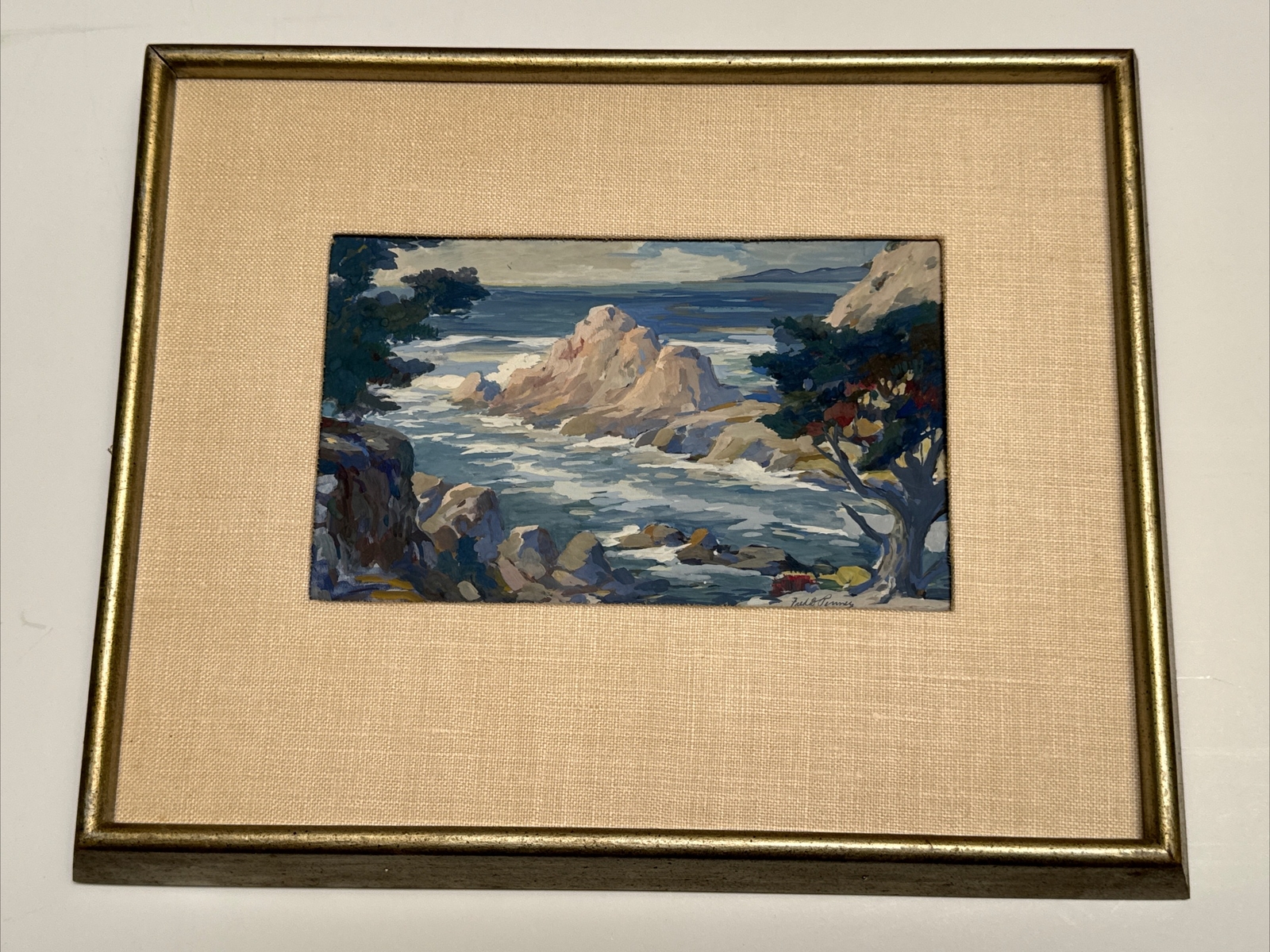 Antique Landscape Painting COASTAL SCENIC BEACH SEA LISTED PENNEY Impressionism