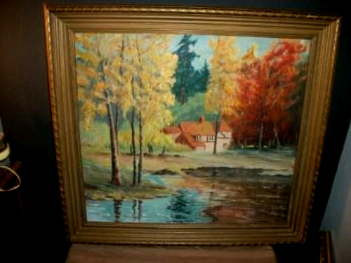 Cottagecore English Oil Painting Lake House 1940s Impressionist Albert Estabrook