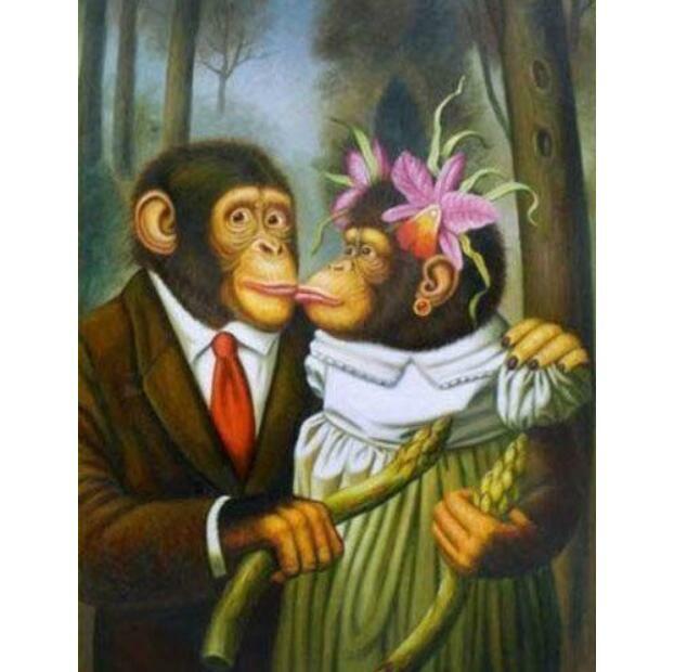 High Quality Decorative Art two lovely monkey kissing hand painted oil painting