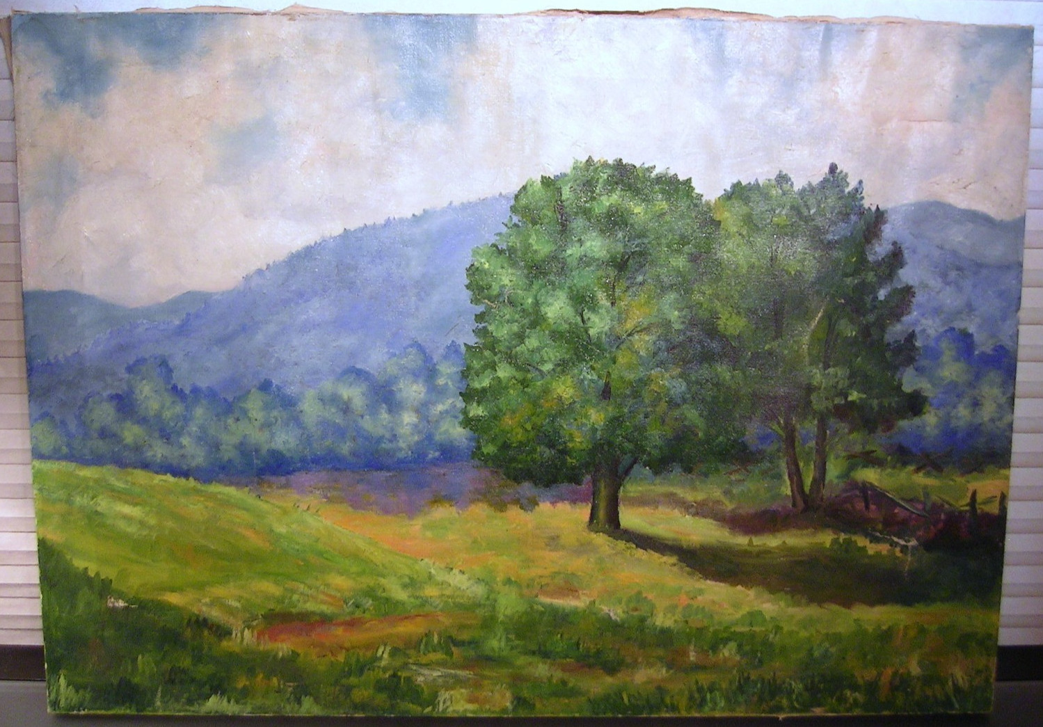 Vintage Landscape Oil Painting Scenic Mountains Trees