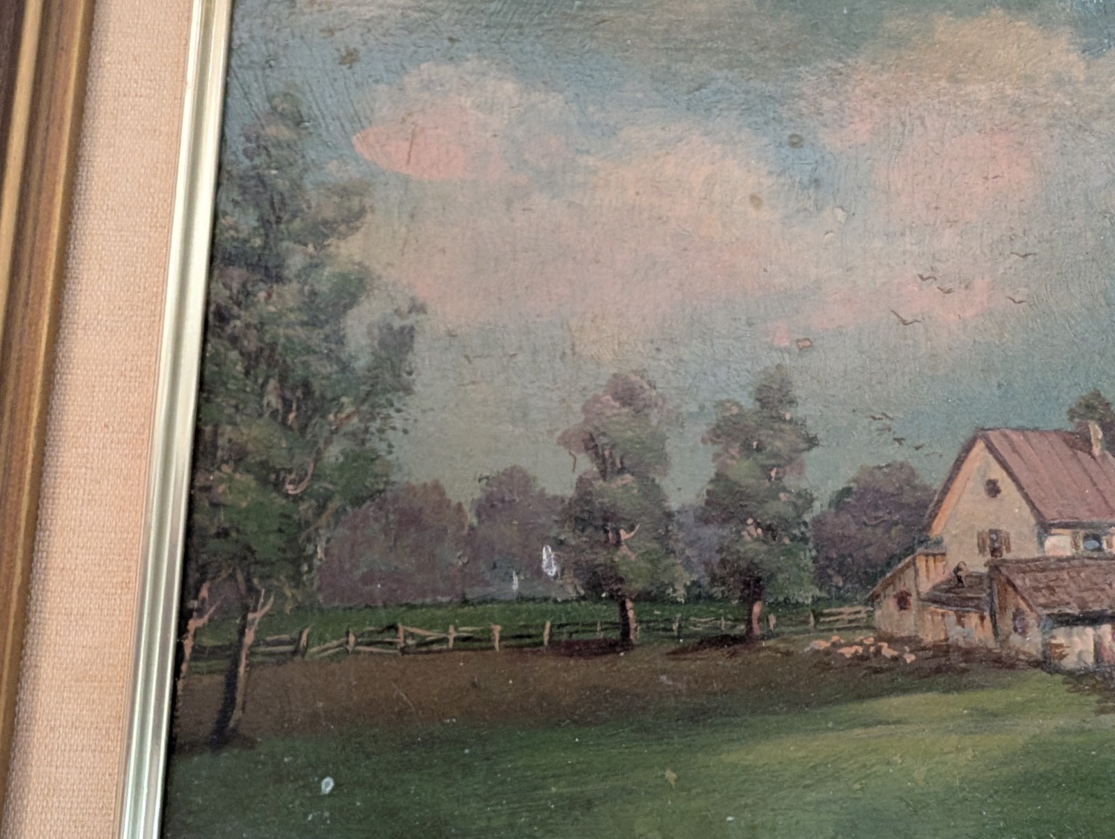 Artist Salmon Signed Painting Scenic Oil on Board in 17″x13″ Frame 1898