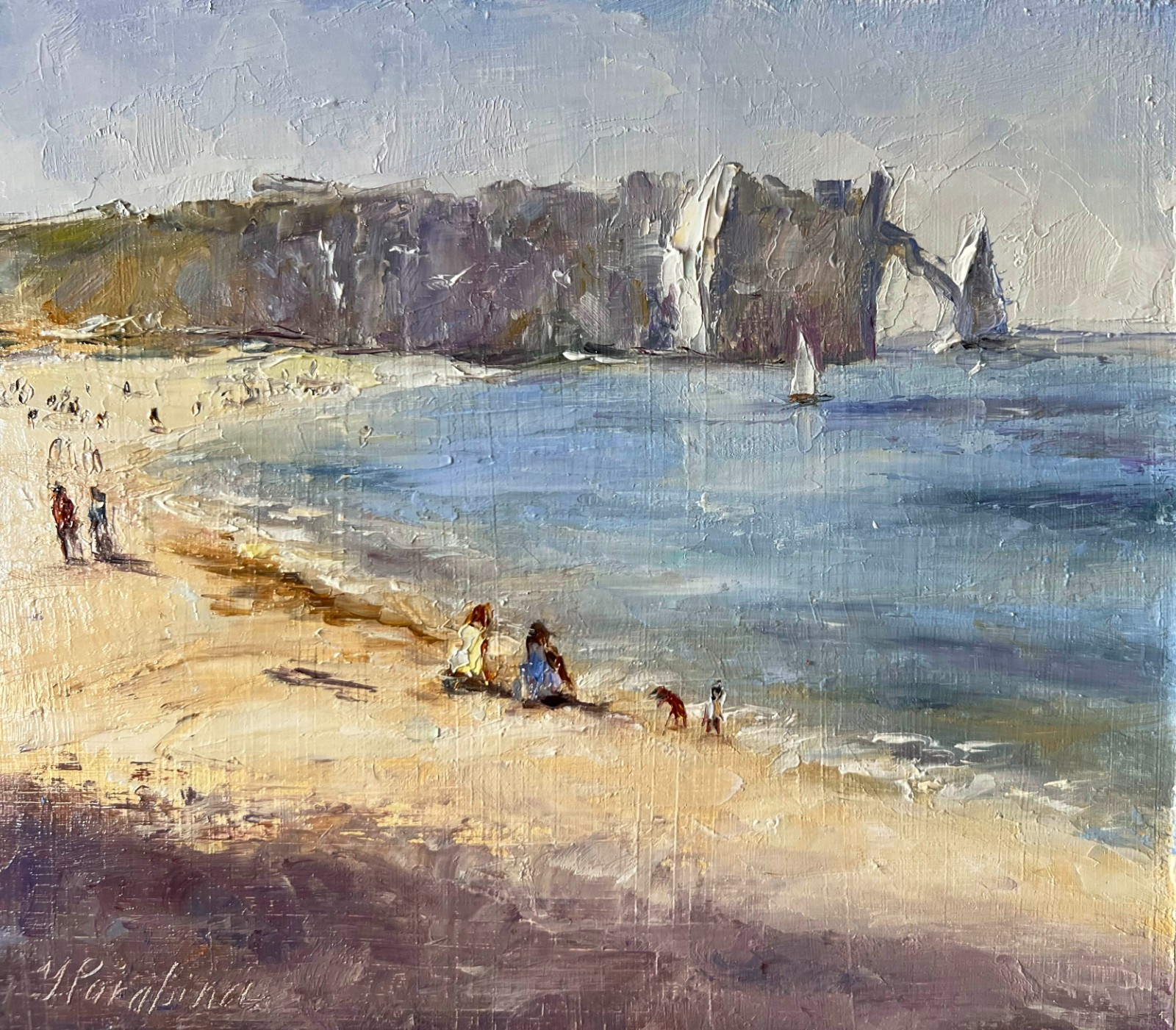 Original Oil Painting Seascape Coastal Cliffs Beach Landscape Panel Art 7 x 8″