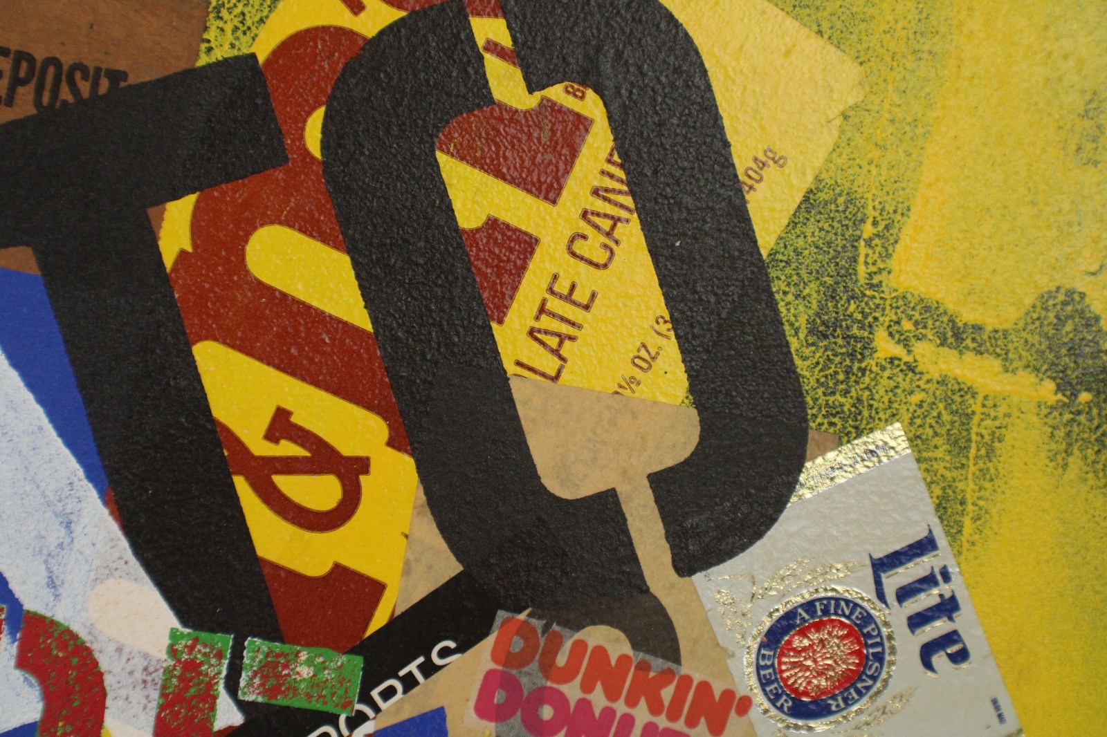 Mid Century Collage Abstract Style Oil Painting On Canvas Signed Jon Henry