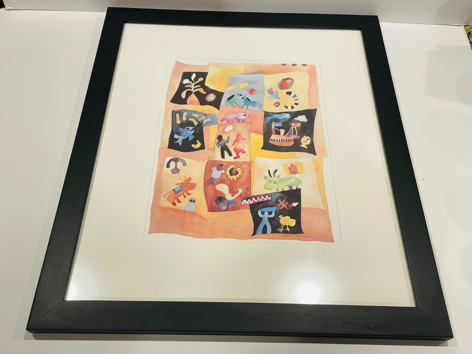 SYLVIA EDWARDS Signed Framed Silkscreen «Creatures Mosaic» 1999