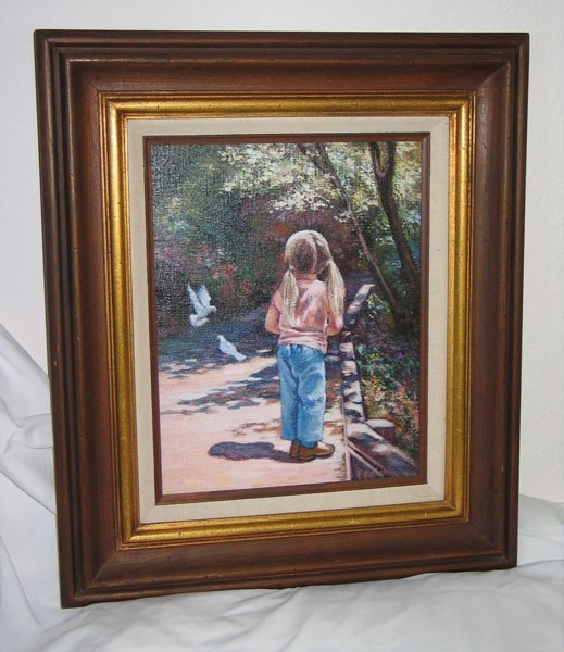 Vintage Marge Faucher Original Acrylic Paintings of Children – Girl w Doves