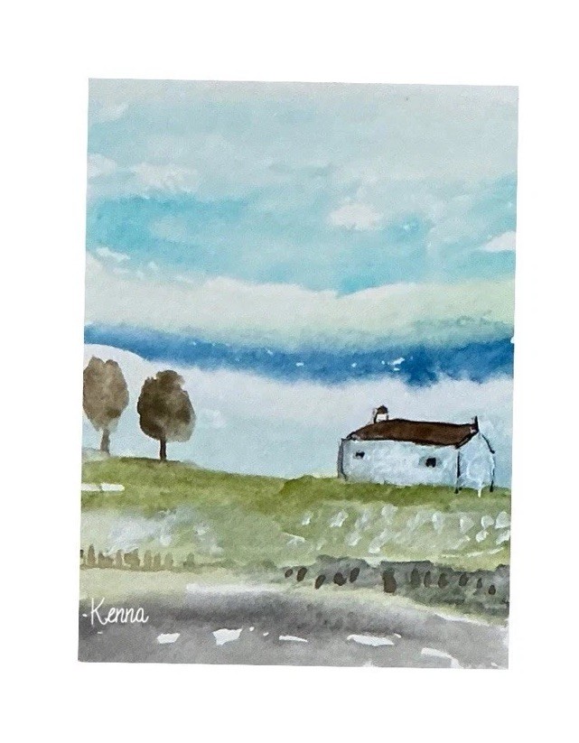Aceo By Kenna Painting Art Cottage 2.5” X 3.5” Signed Original