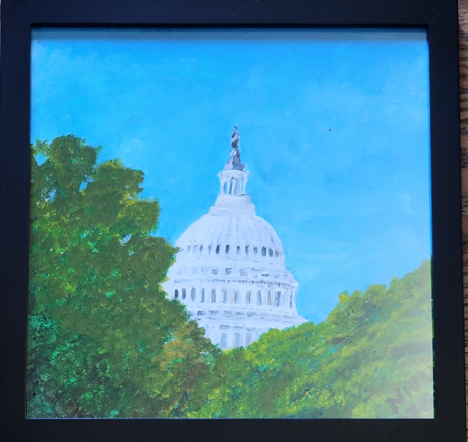 Original Framed Handmade Acrylic Painting Of The US Capitol Building | On 8×8…